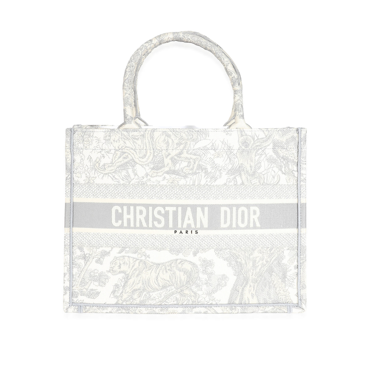 Christian Dior Ecru Gray Toile De Jouy Embroidery Medium Book Tote