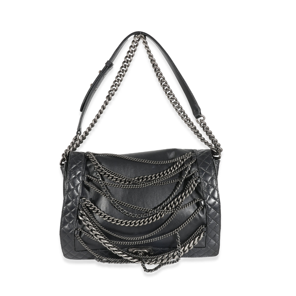 Chanel Black Leather Paris-Dallas Enchained XL Boy Bag