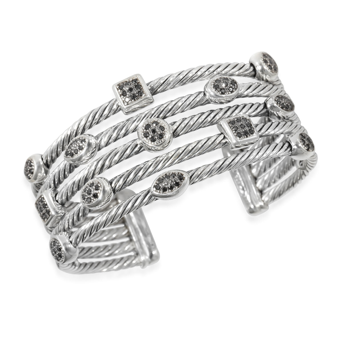 David Yurman Confetti Black Diamond Cuff in Sterling Silver 0.75 CTW