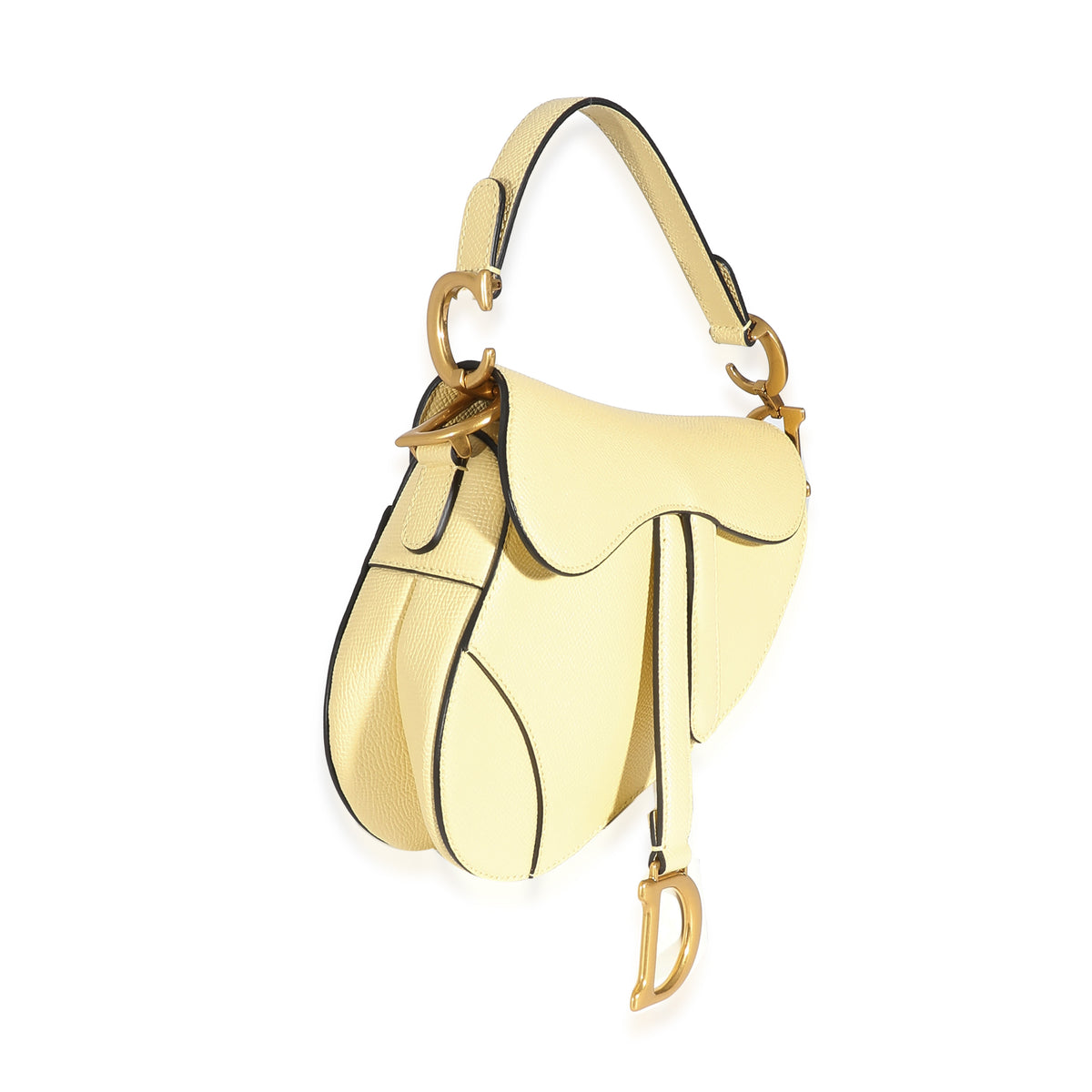 Christian Dior Yellow Grained Calfskin Mini Saddle Bag