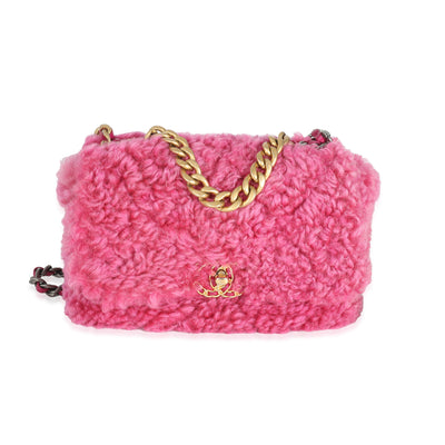 Chanel Pink Shearling Sheepskin Medium Chanel 19 Flap Bag