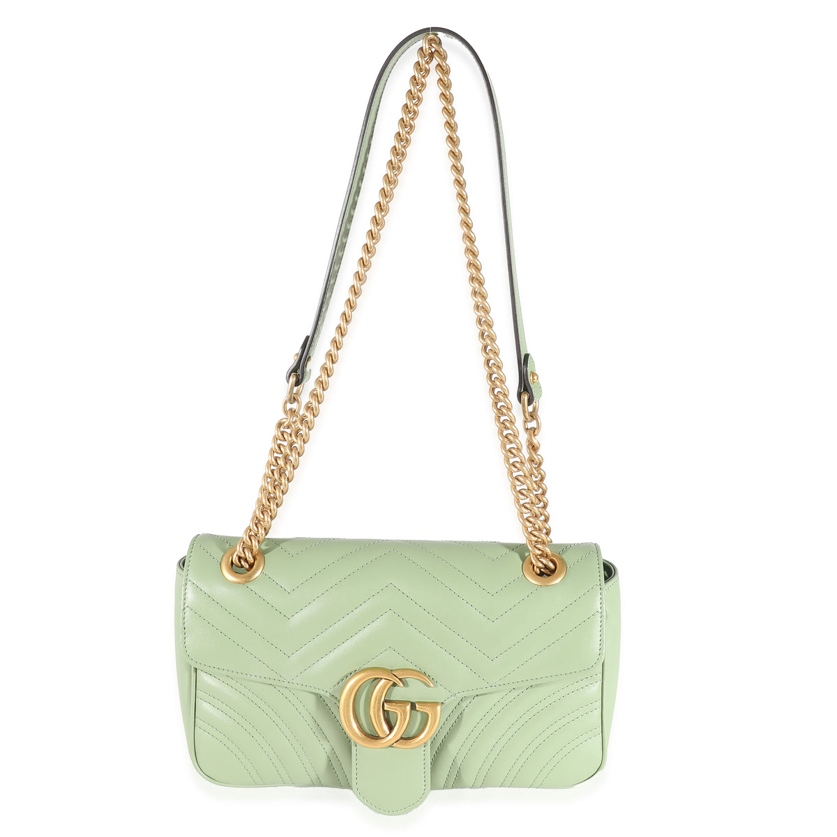Gucci Sage Green Matelasse Leather Small GG Marmont Flap Bag