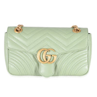 Gucci Sage Green Matelasse Leather Small GG Marmont Flap Bag