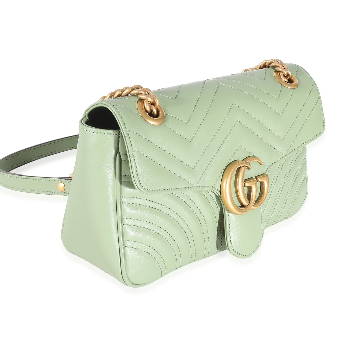 Gucci Sage Green Matelasse Leather Small GG Marmont Flap Bag