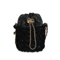 Chanel Black Braided Velvet Goatskin Drawstring CC Bucket Bag