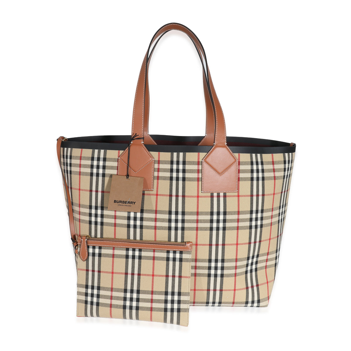 Burberry Briar Brown Leather Check Canvas Large London Tote | myGemma ...