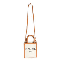 Celine Natural Canvas Tan Calfskin Mini Vertical Cabas