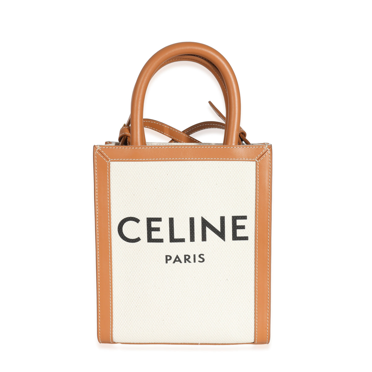 Celine Natural Canvas Tan Calfskin Mini Vertical Cabas