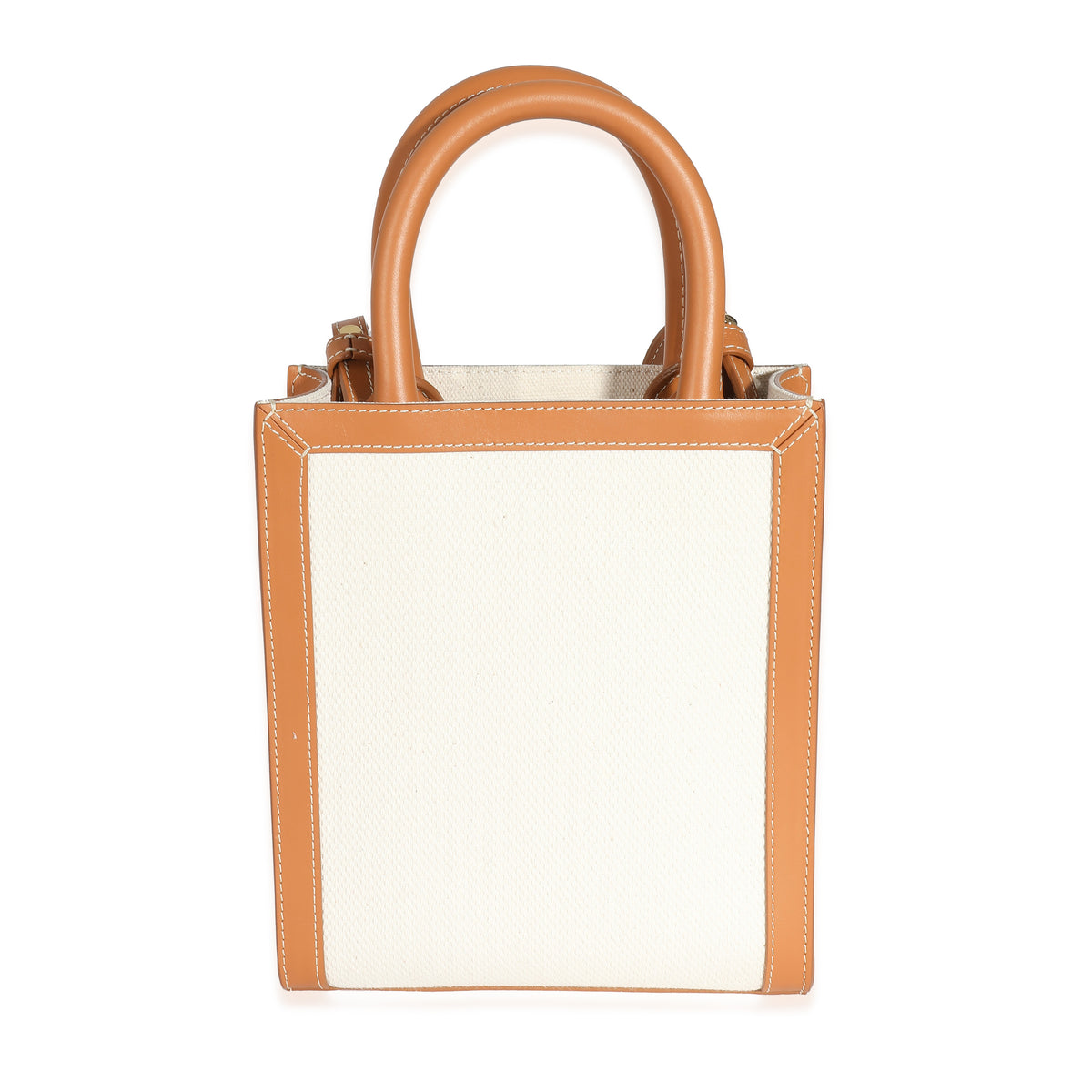 Celine Natural Canvas Tan Calfskin Mini Vertical Cabas