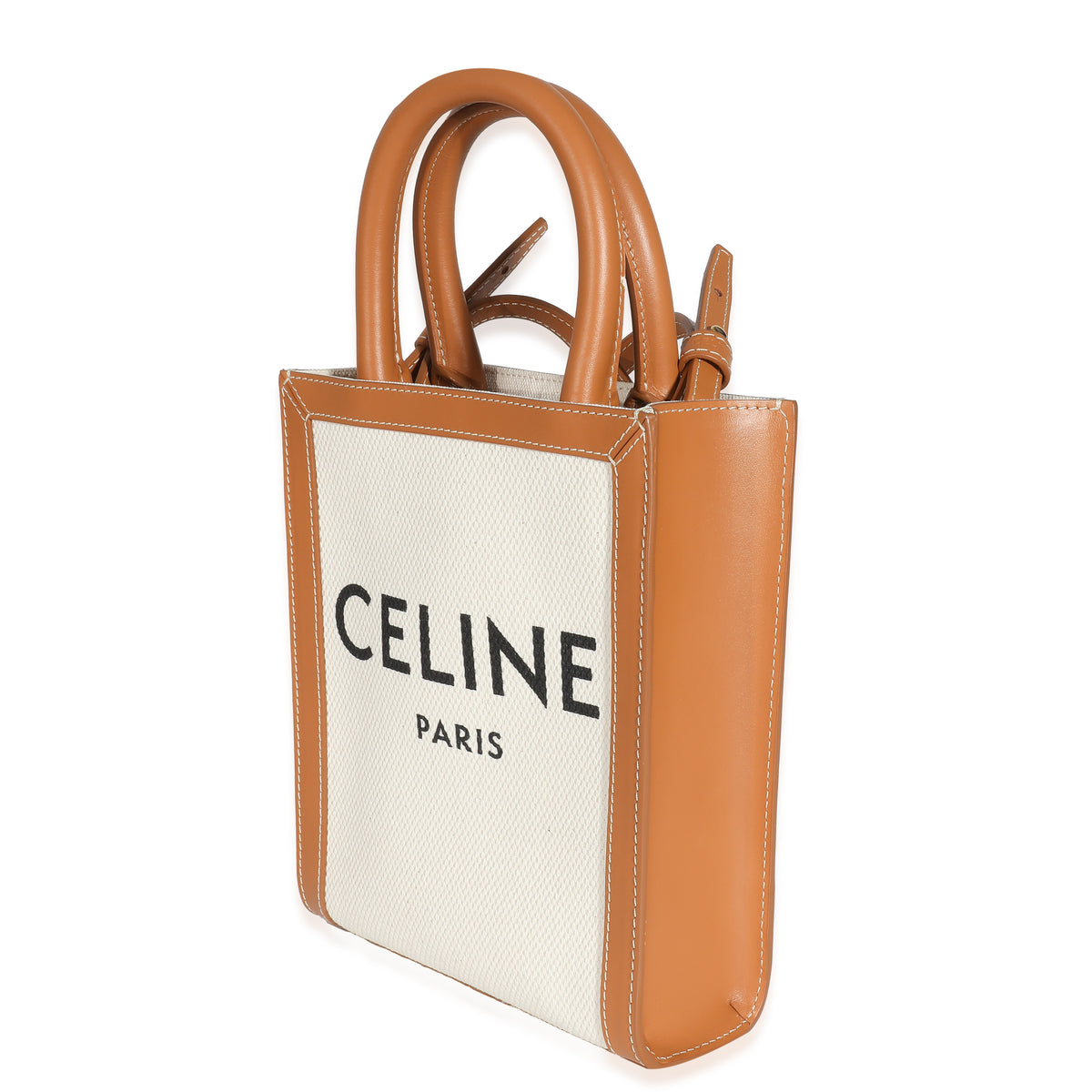 Celine Natural Canvas Tan Calfskin Mini Vertical Cabas