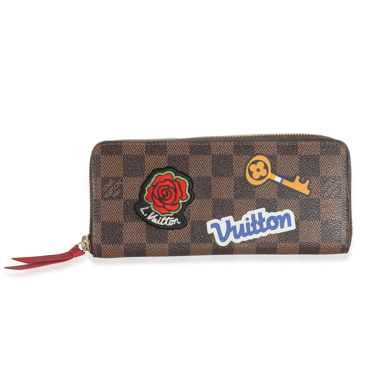 Louis Vuitton Damier Ebene Canvas Patches Clemence Wallet