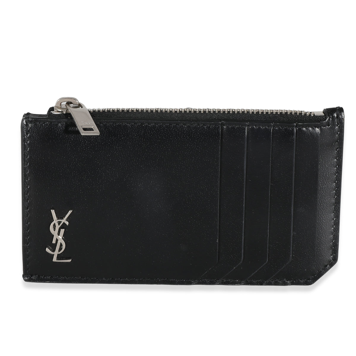 Saint Laurent Black Leather Tiny Cassandre Zipped Fragments Card Case