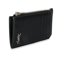 Saint Laurent Black Leather Tiny Cassandre Zipped Fragments Card Case