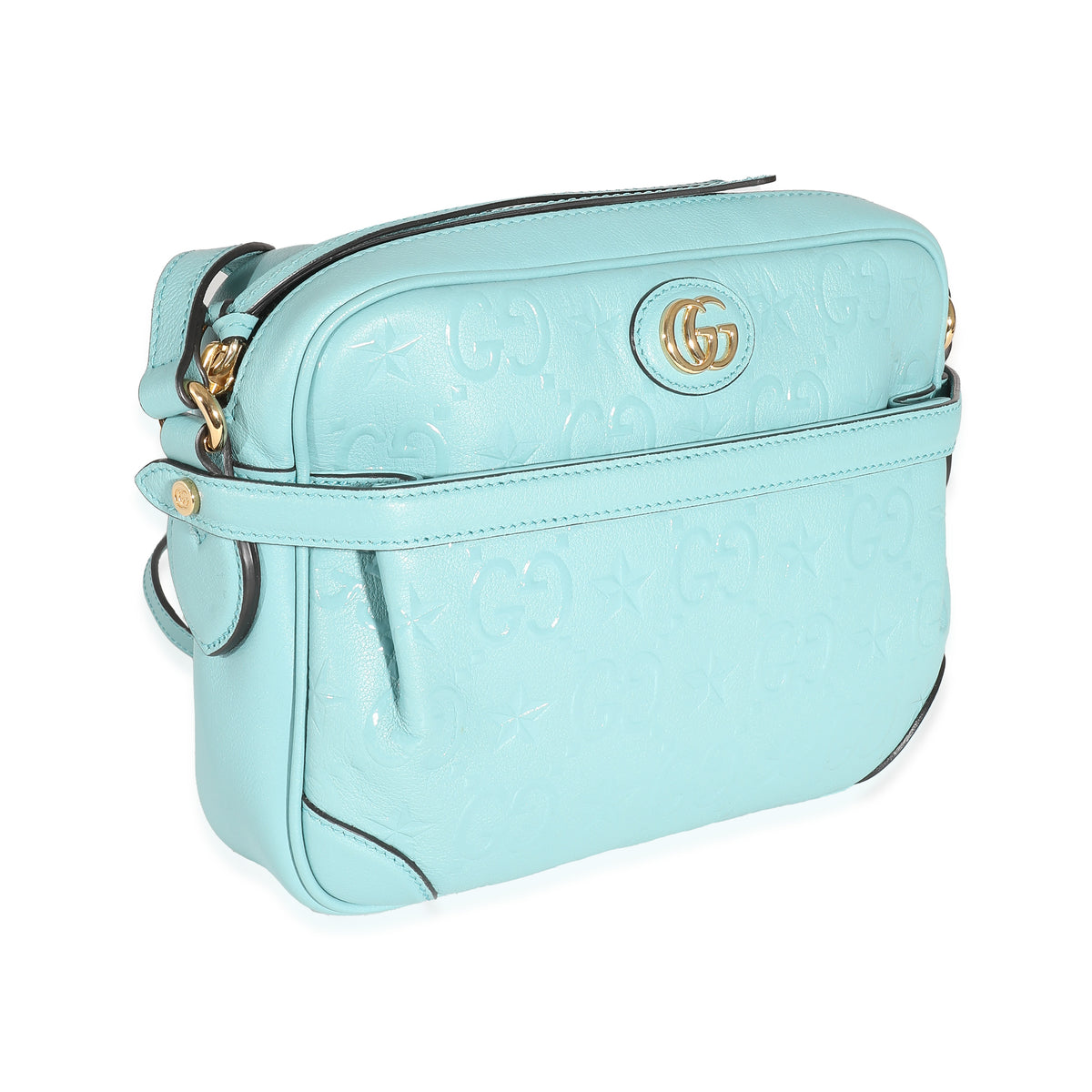 Gucci Blue Wonka Grain Calfskin GG Monogram Star Embossed Shoulder Bag