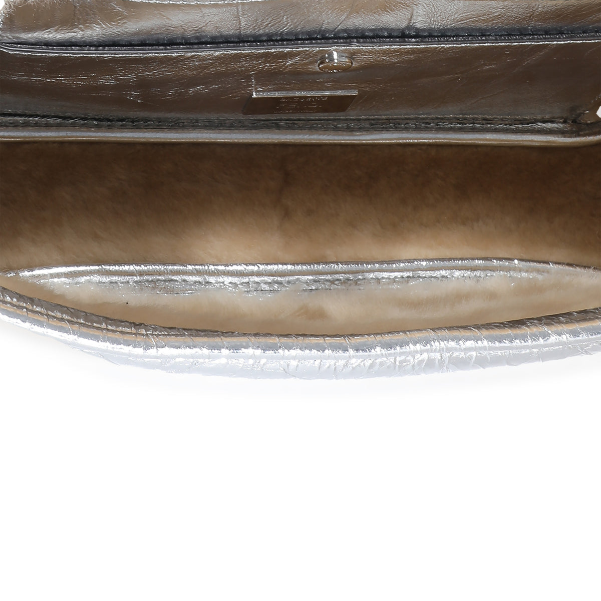 Fendi Craquelé Silver Sheepskin Medium Iconic Baguette Bag