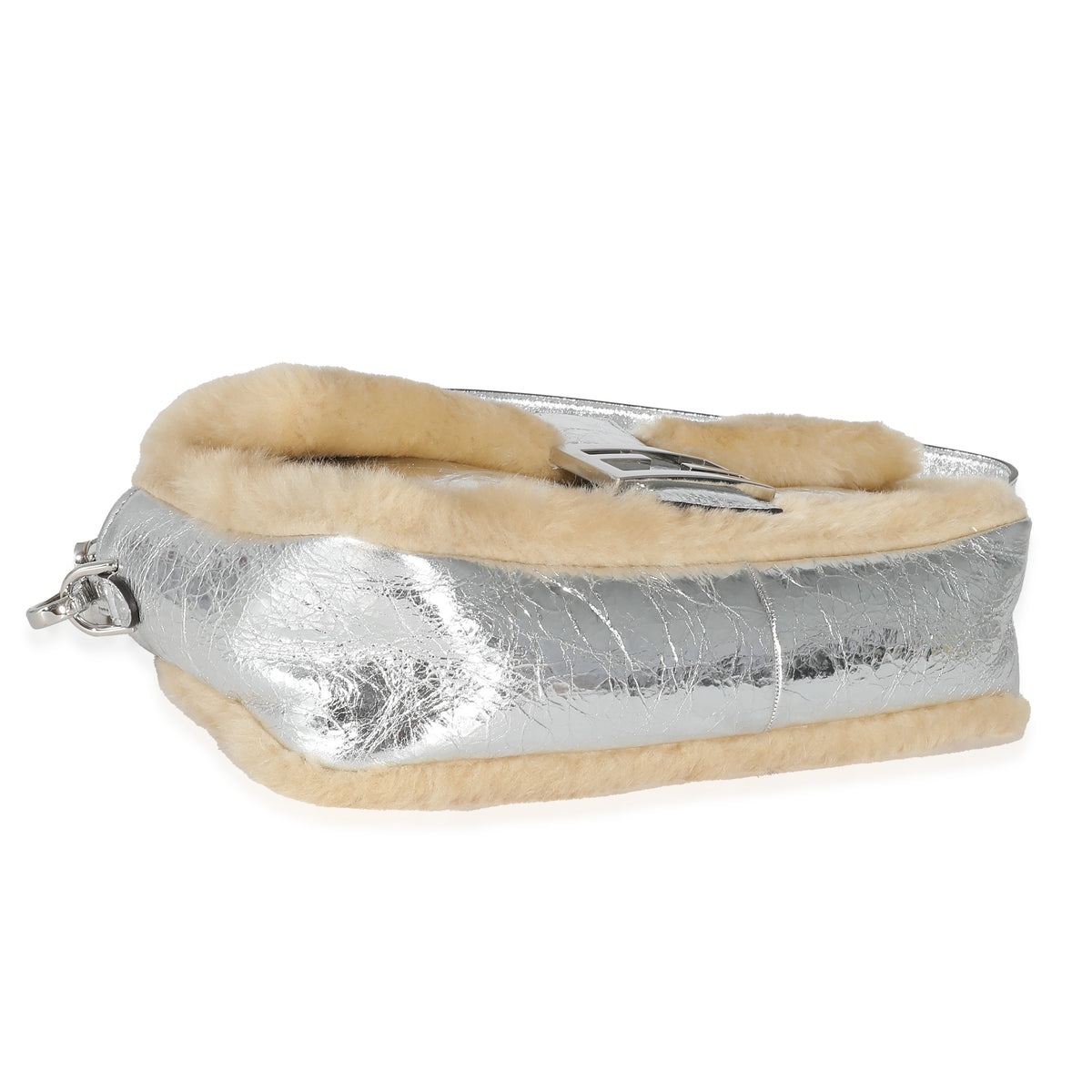 Fendi Craquelé Silver Sheepskin Medium Iconic Baguette Bag