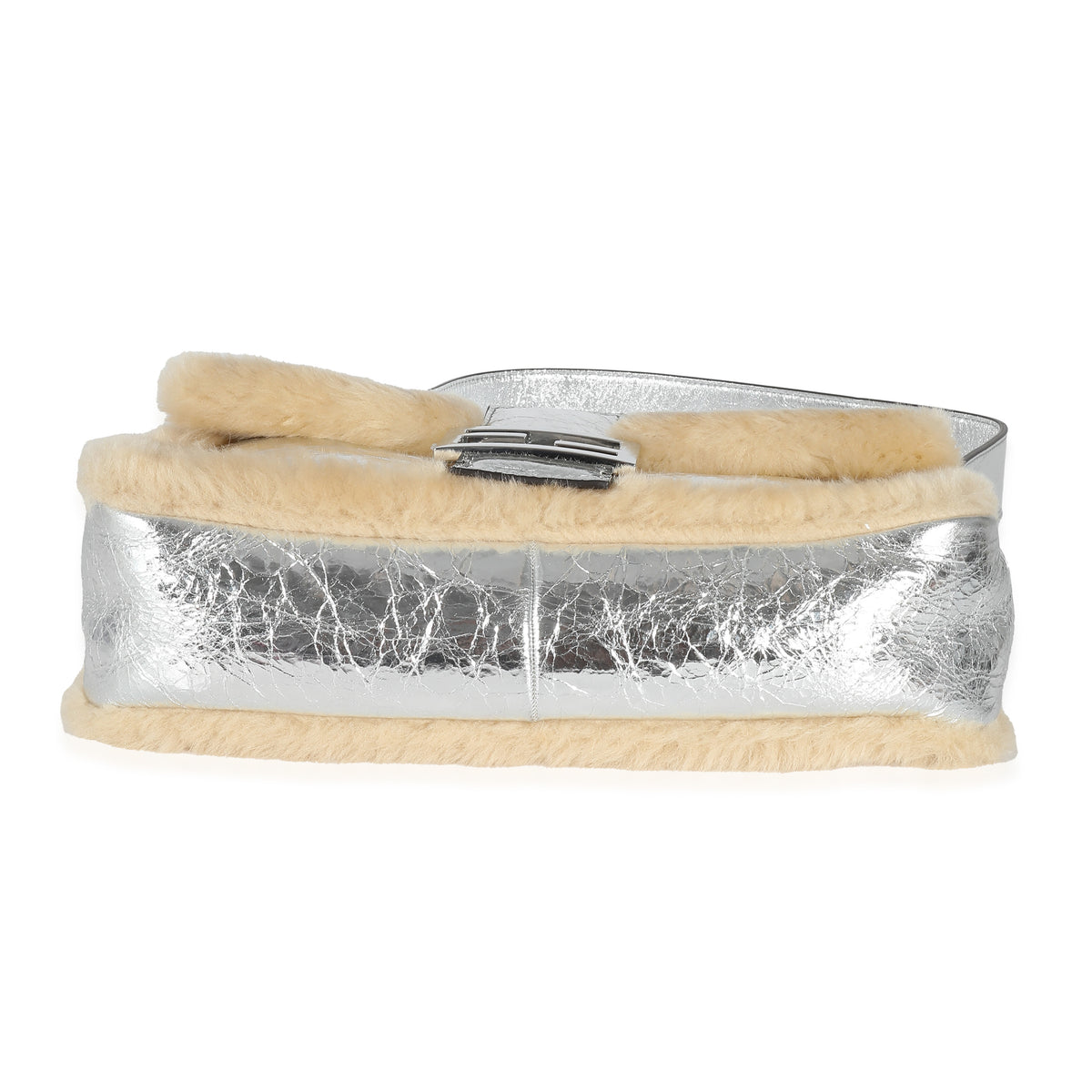 Fendi Craquelé Silver Sheepskin Medium Iconic Baguette Bag