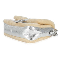 Fendi Craquelé Silver Sheepskin Medium Iconic Baguette Bag