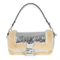 Fendi Craquelé Silver Sheepskin Medium Iconic Baguette Bag