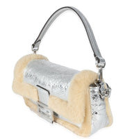 Fendi Craquelé Silver Sheepskin Medium Iconic Baguette Bag