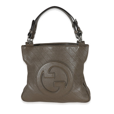 Gucci Brown Calfskin Diagonal Stitched Small Blondie Tote