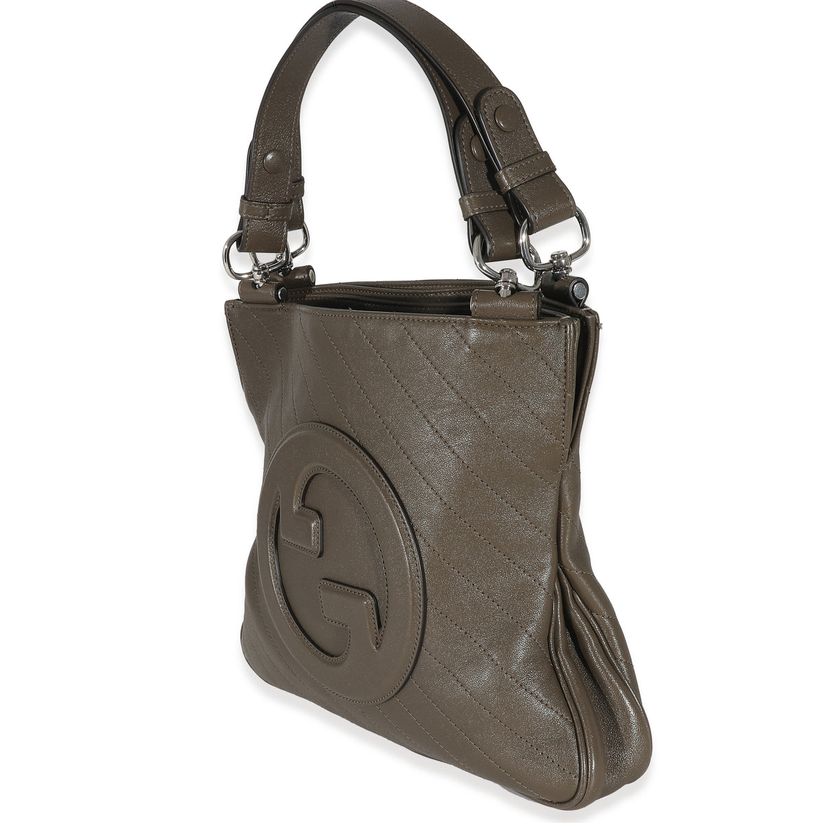 Gucci Brown Calfskin Diagonal Stitched Small Blondie Tote