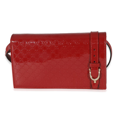 Gucci Red Patent Microguccissima Nice Wallet On Strap