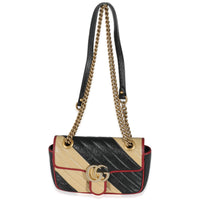 Gucci Black Beige Diagonal Calfskin Matelasse Mini Torchon GG Marmont Bag