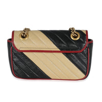 Gucci Black Beige Diagonal Calfskin Matelasse Mini Torchon GG Marmont Bag