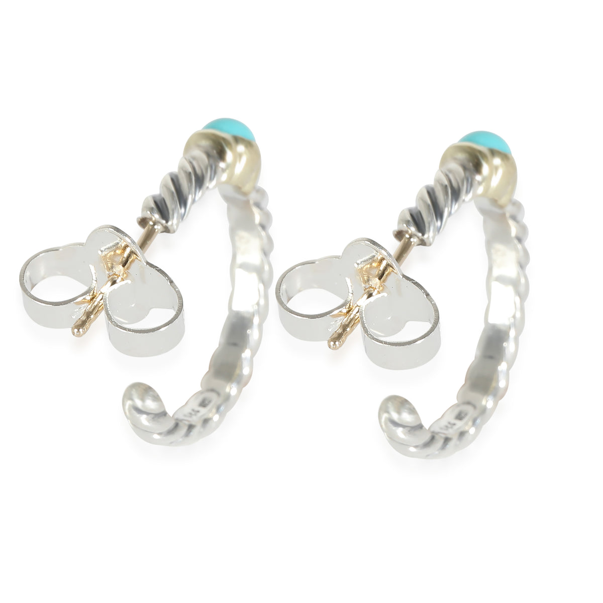 David Yurman Cable Turquoise Hoop Earrings in 14k Yellow Gold/Sterling Silver