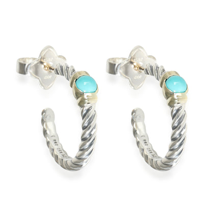 David Yurman Cable Turquoise Hoop Earrings in 14k Yellow Gold/Sterling Silver