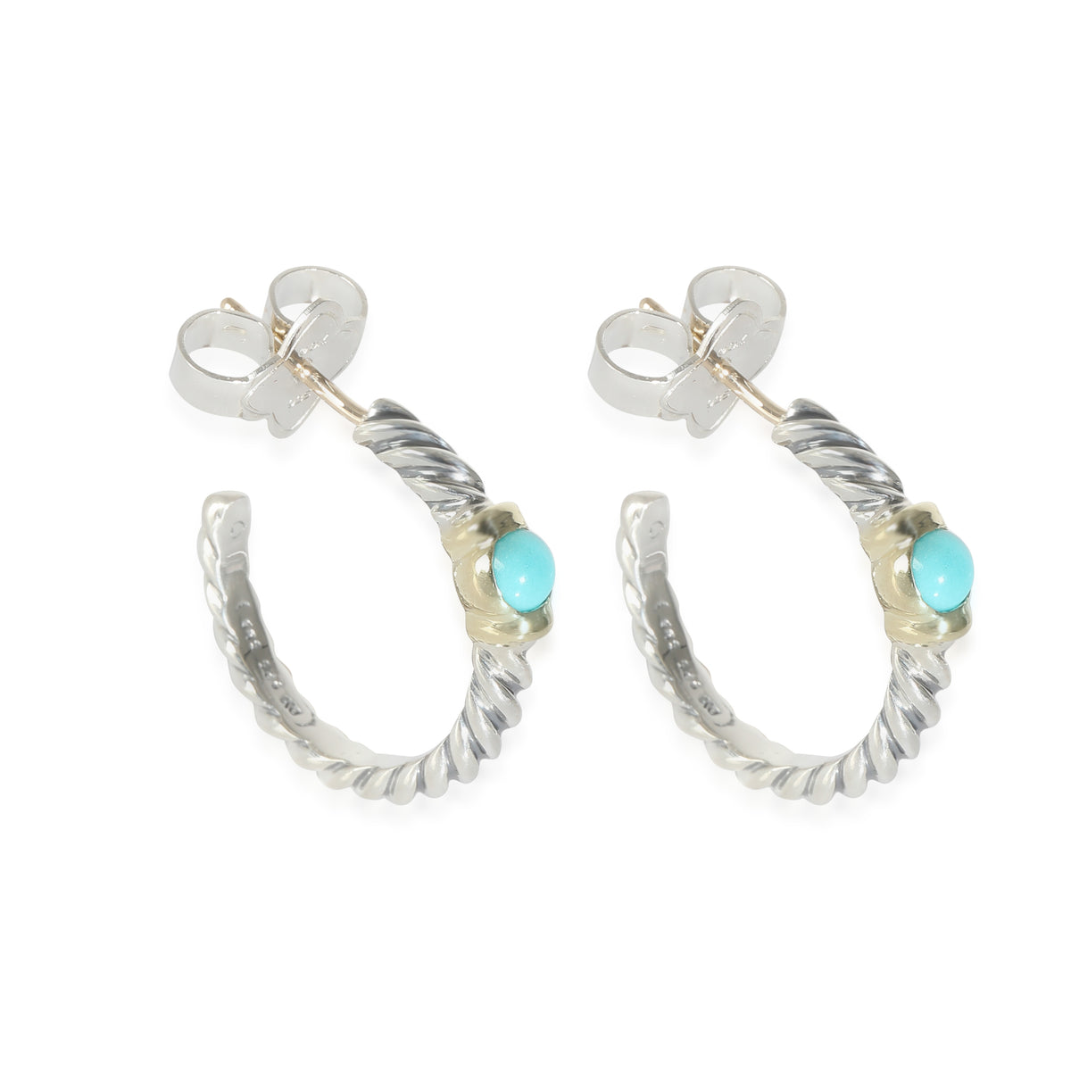 David Yurman Cable Turquoise Hoop Earrings in 14k Yellow Gold/Sterling Silver