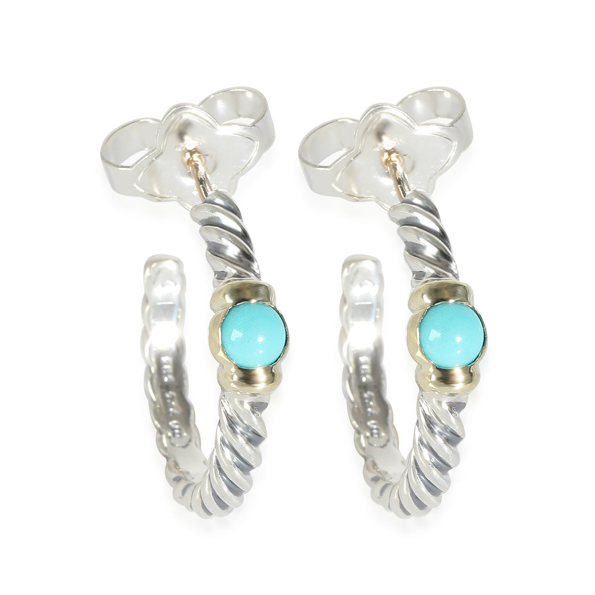 David Yurman Cable Turquoise Hoop Earrings in 14k Yellow Gold/Sterling Silver