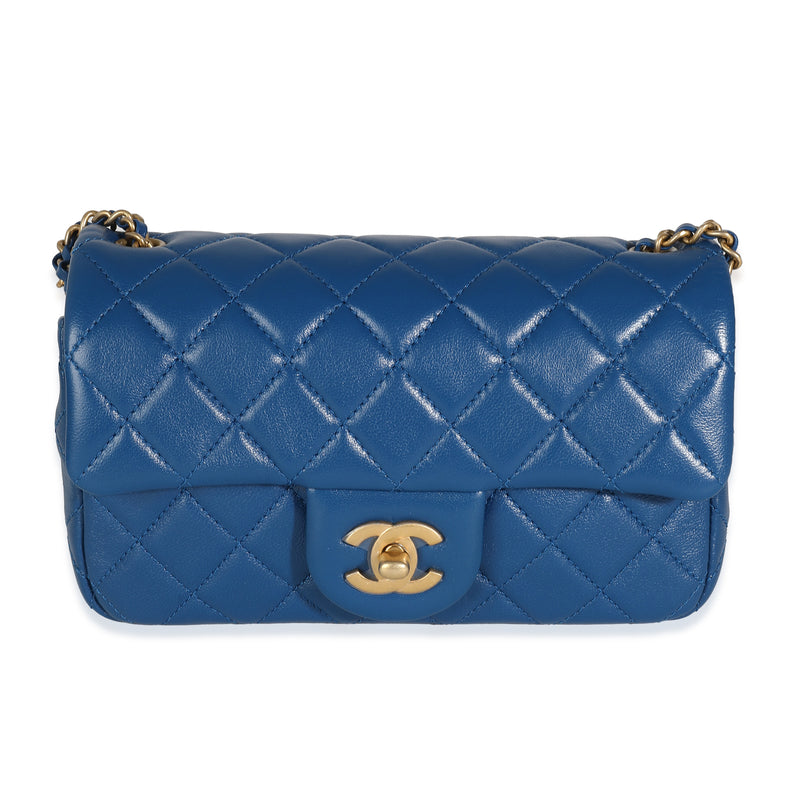 Chanel 21C Blue Quilted Lambskin Pearl Crush Mini Rectangular Flap