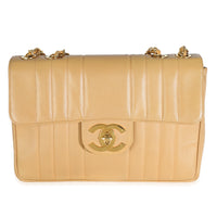 Chanel 24K Vintage Beige Vertical Quilted Caviar XL Maxi Flap Bag