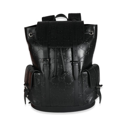 Gucci Black GG Tennis Embossed Calfskin Double Buckle Backpack