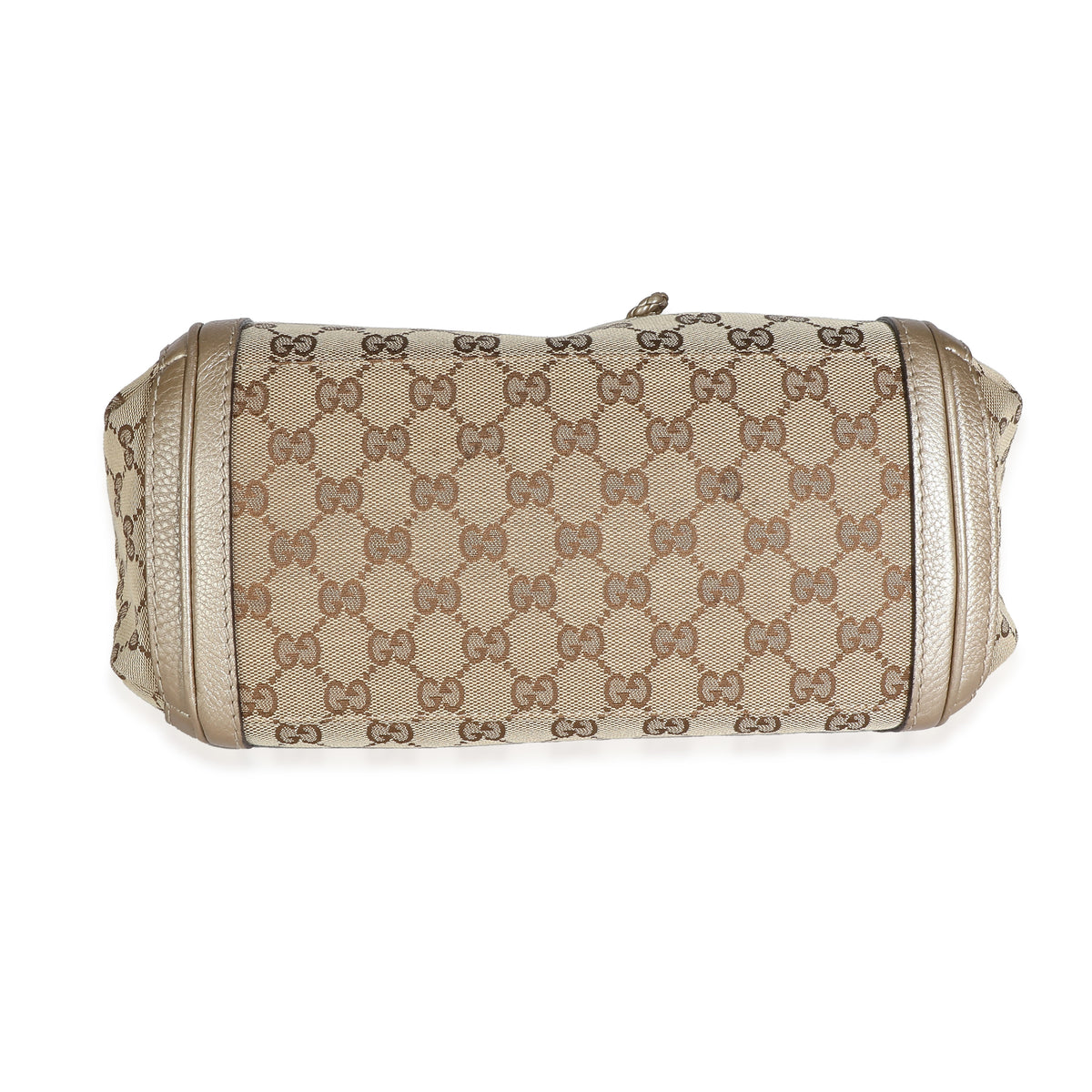 Gucci Champagne Calfskin Beige GG Canvas Medium Bella Flap Bag