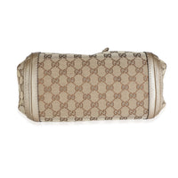 Gucci Champagne Calfskin Beige GG Canvas Medium Bella Flap Bag