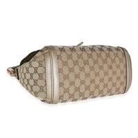 Gucci Champagne Calfskin Beige GG Canvas Medium Bella Flap Bag