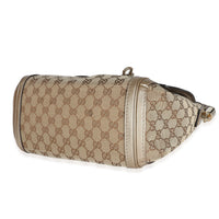 Gucci Champagne Calfskin Beige GG Canvas Medium Bella Flap Bag