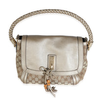 Gucci Champagne Calfskin Beige GG Canvas Medium Bella Flap Bag