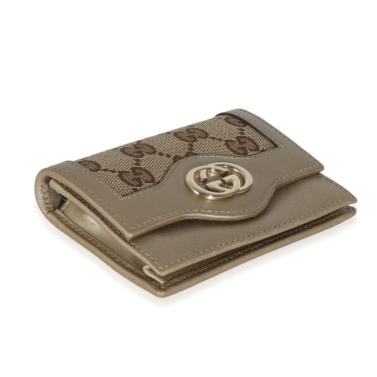 Gucci Gold Beige GG Canvas Sukey Card Case