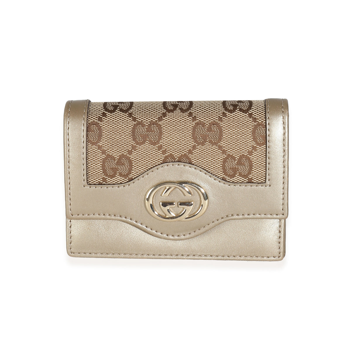 Gucci Gold Beige GG Canvas Sukey Card Case