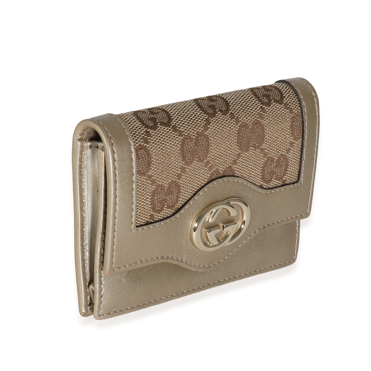 Gucci Gold Beige GG Canvas Sukey Card Case