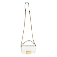 Fendi White FF Embossed Nappa Mini Baguette Bag