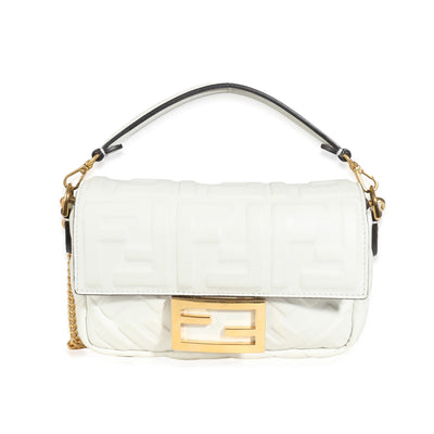 Fendi White FF Embossed Nappa Mini Baguette Bag