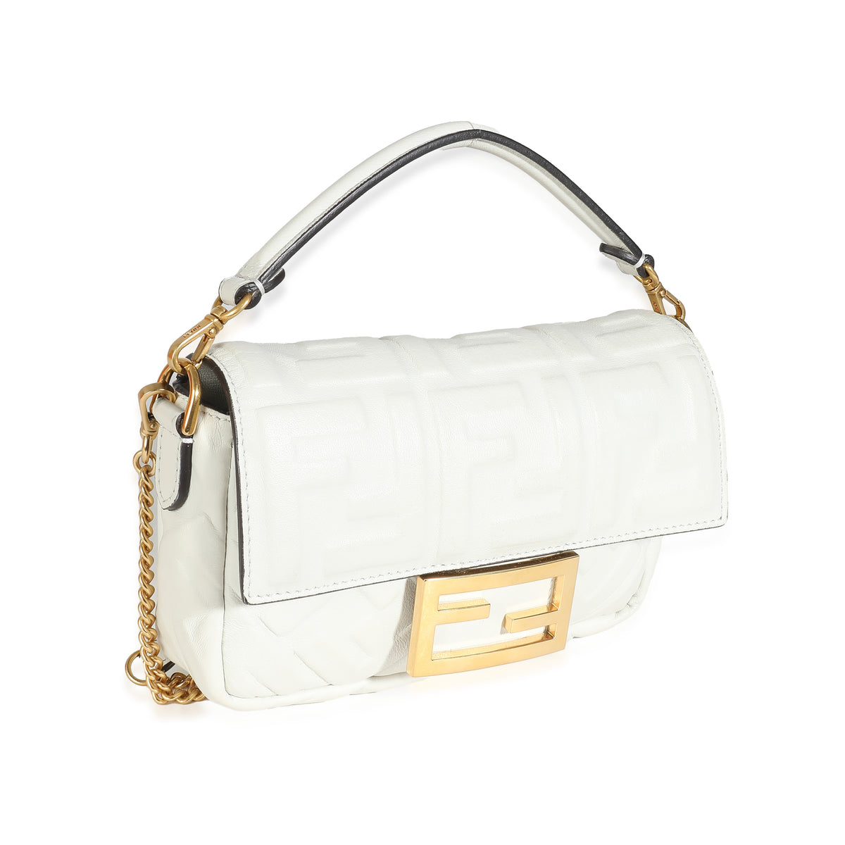 Fendi White FF Embossed Nappa Mini Baguette Bag