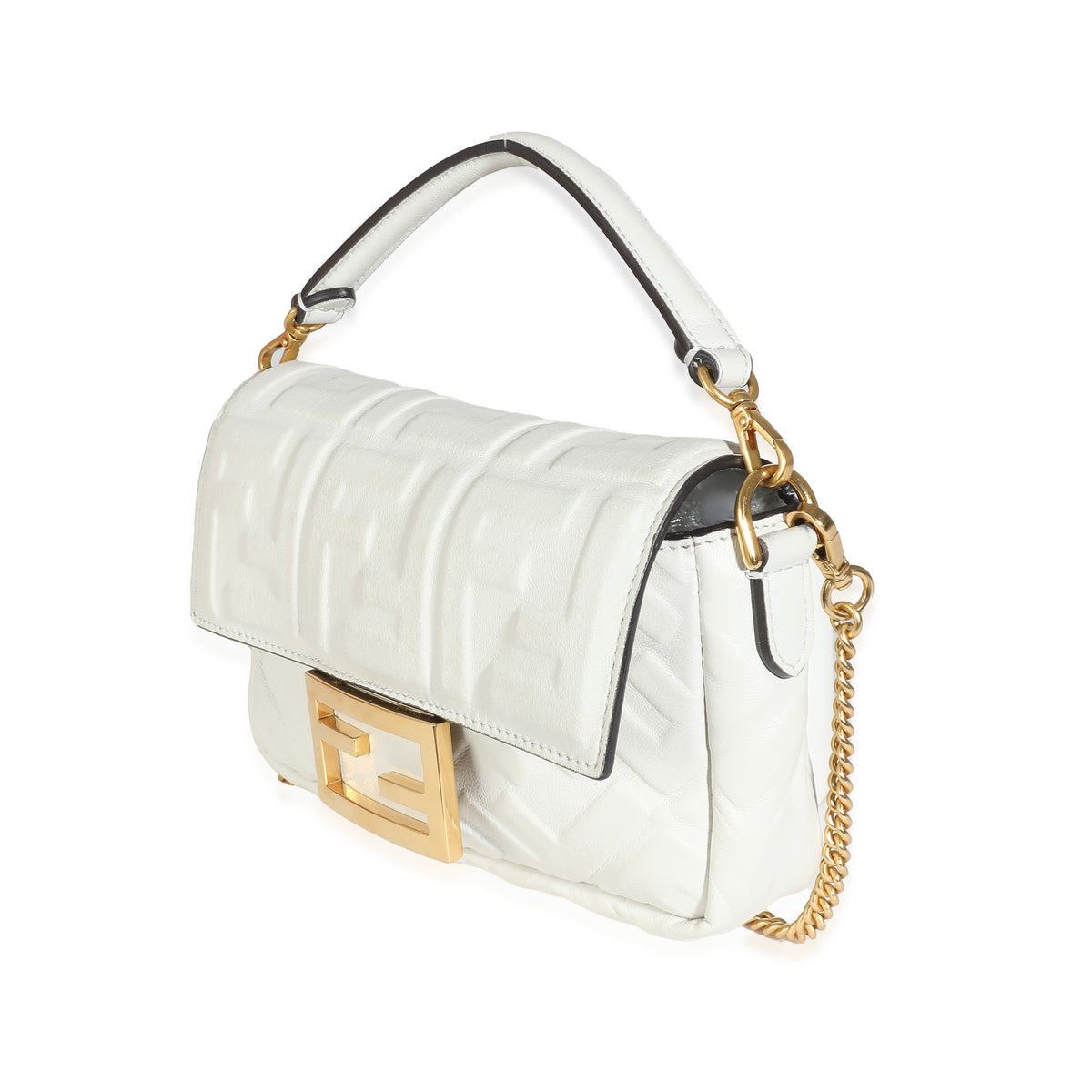 Fendi White FF Embossed Nappa Mini Baguette Bag