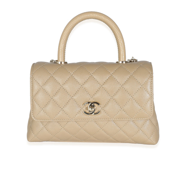 Chanel Beige Quilted Caviar Mini Coco Top Handle Bag