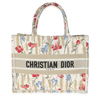 Christian Dior Beige Multicolor Canvas Embroidered Hibiscus Medium Book Tote